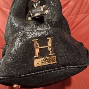 Halston Heritage Black Suede Bag with Gold Accents
